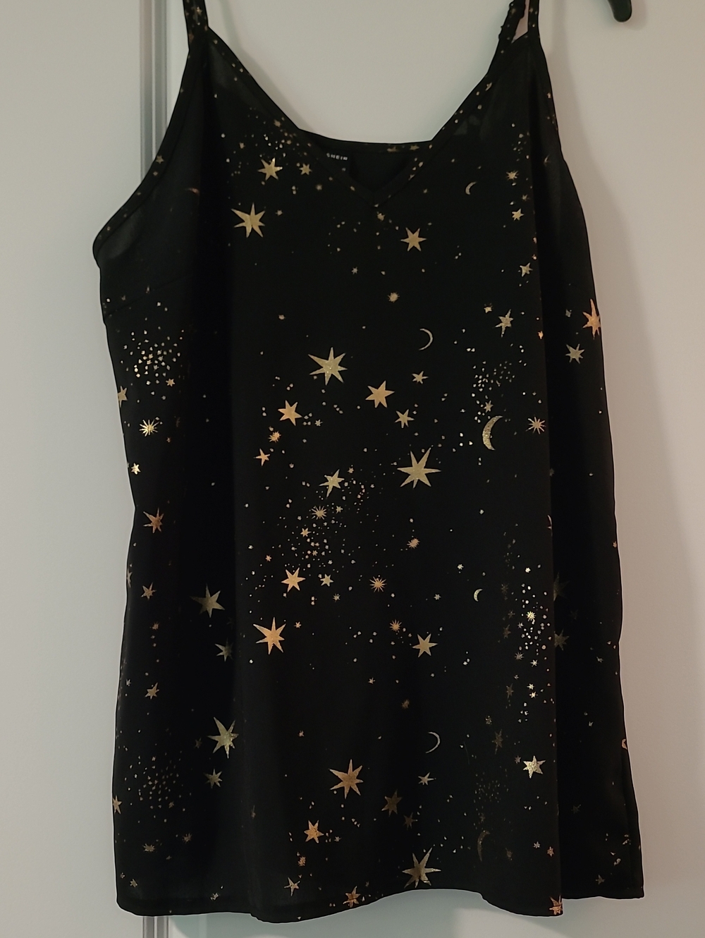SHEIN Black Slip Dress with Gold Star & Moon Print